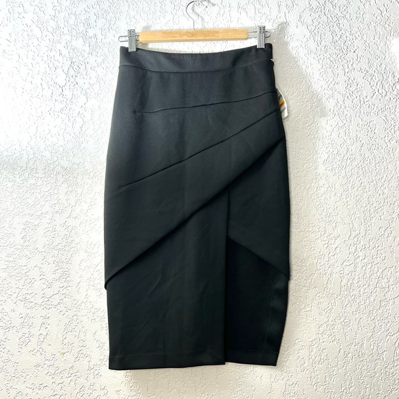 Bar III Black Asymmetrical layer Front slit Pencil cut Trendy Skirts - Picture 2 of 6